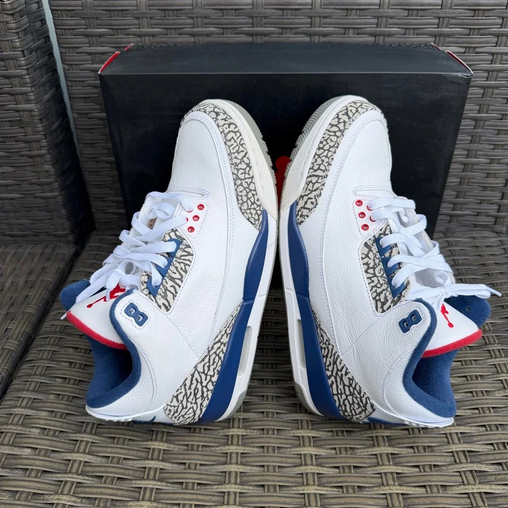 Air Jordan 3 Retro OG True Blue White Fire Red Blue Mens 10.5